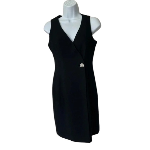 Kenar black wrap sheath dress sleeveless rhinestones Size 4P - Picture 2 of 7